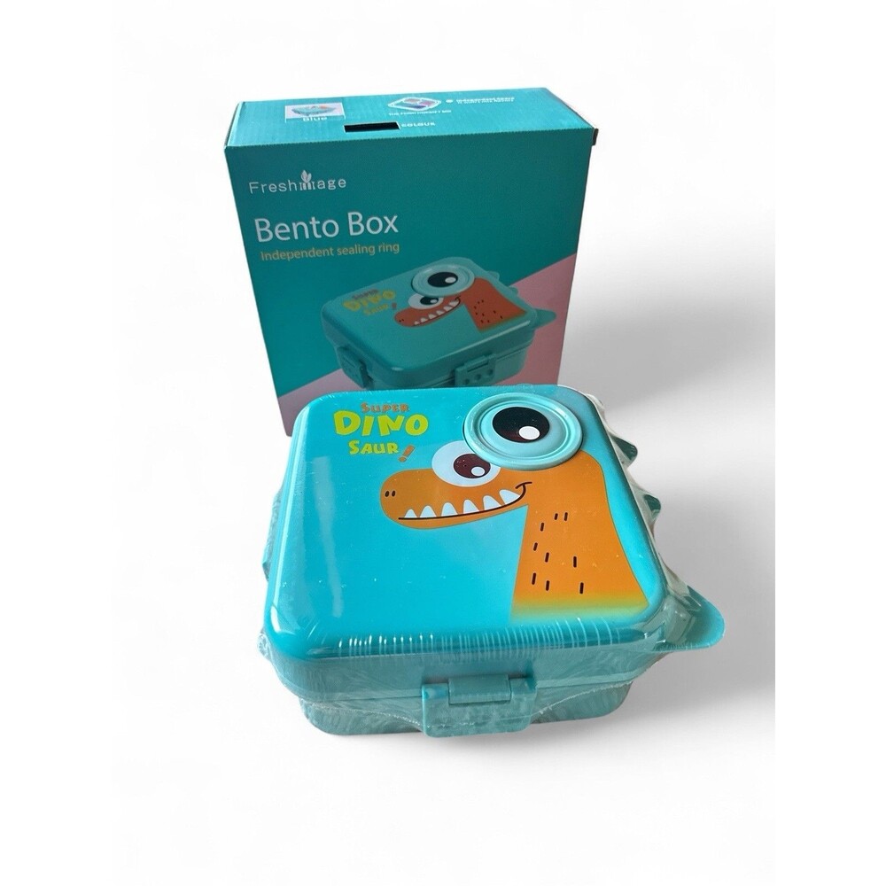 NEW Freshmage Double-Layer Bento Box Container for Lunch Blue Dinosaur